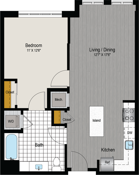 a floor plan of a room with a bedroom and a bathroom